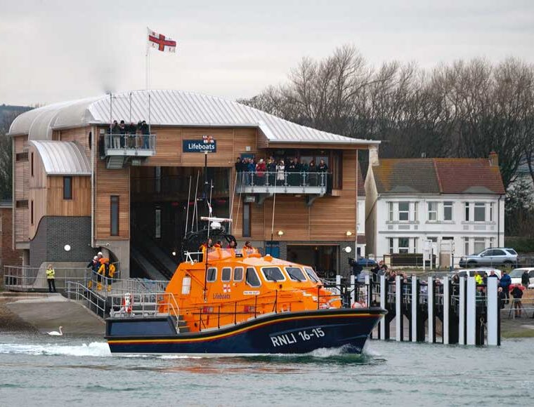 Shoreham Lifeboat on the River Adur by the lifeboat station Shoreham by Sea, West Sussex