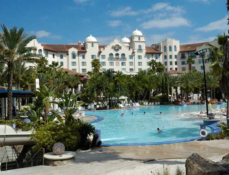 Swimming pool at rear of Universal Studios Hard Rock Hotel Orlando Florida