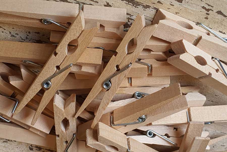 Wooden clothes pegs