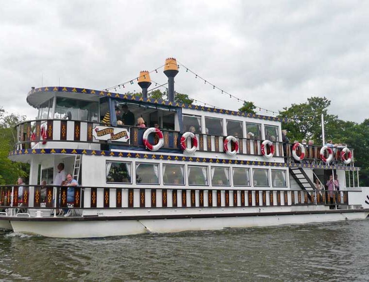 The Southern Comfort a Mississippi Paddle Boat on the river Bure near Horning Norfolk