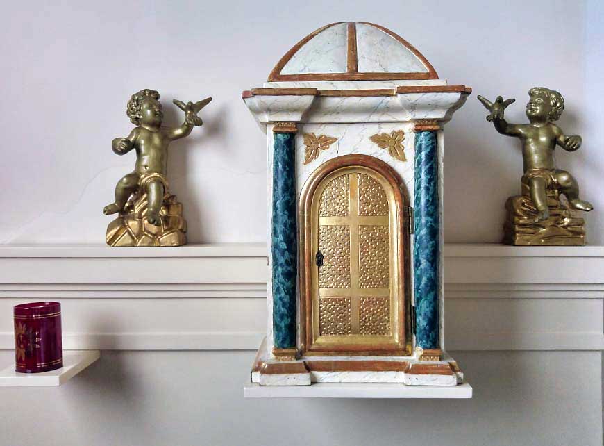 The ornate sealed box in Col San Martino church Veneto Italy