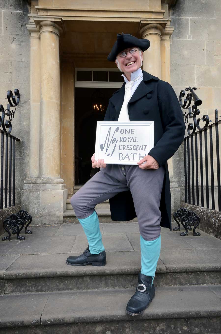 Character actor dressed in Georgian clothing at Number One Royal Crescent, Bath, Somerset, UK