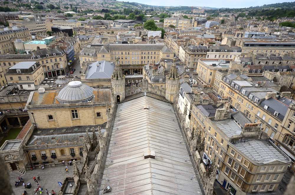 Looking across Bath rooftops from Bath Abbey