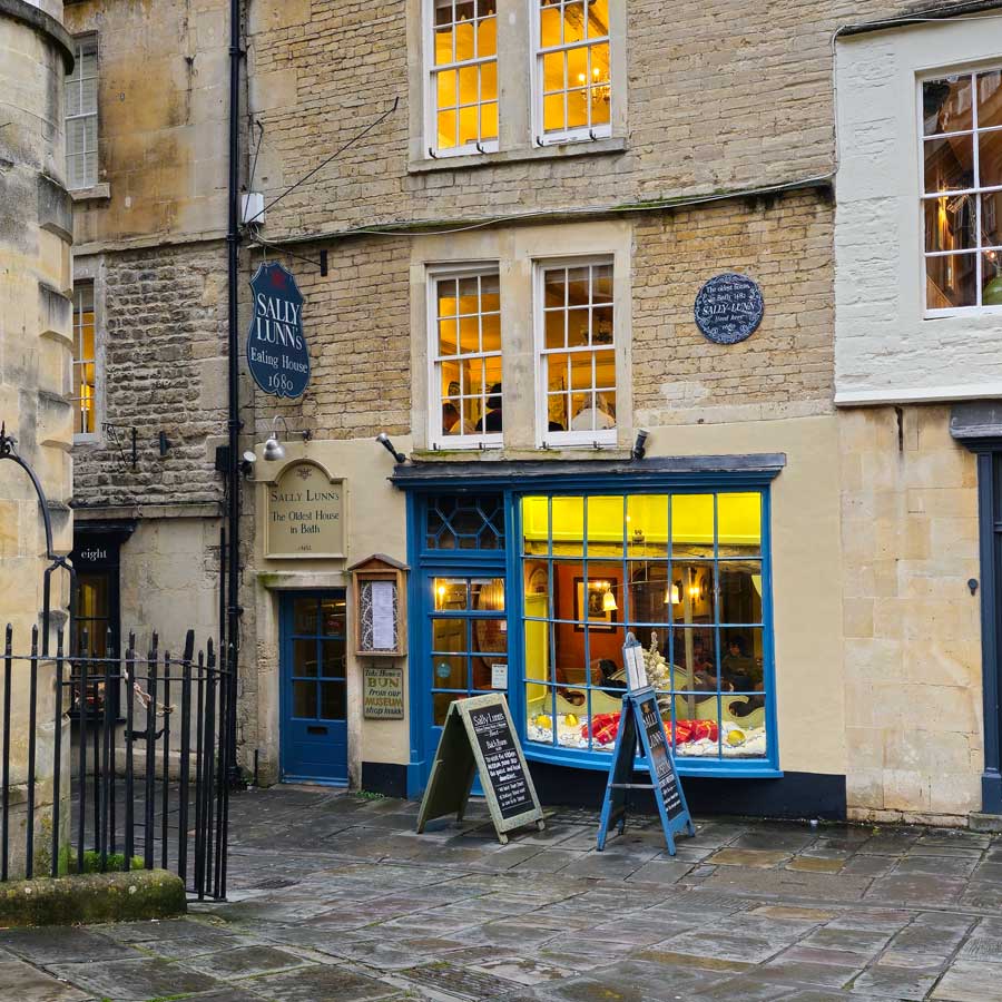Exterior of the Sally Lunn Eating House in Bath, UK