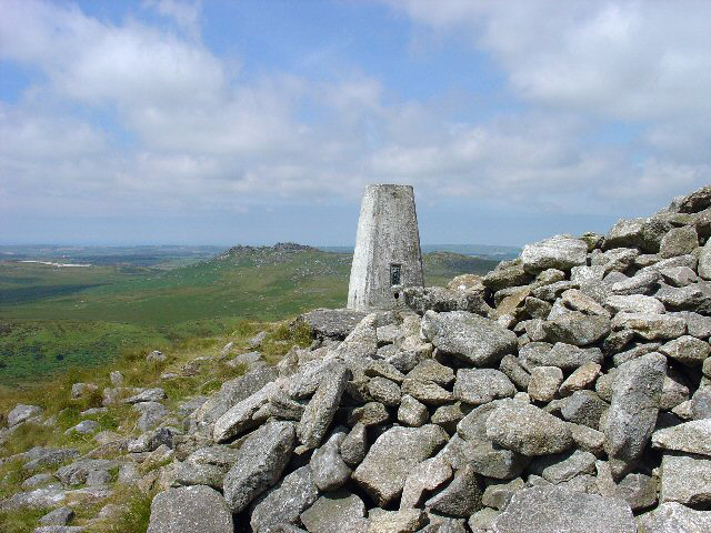 Summit of Brown Willy, Bodmin Moor, Cornwall.. The view here is of the trig point looking NW towards Rough Tor.