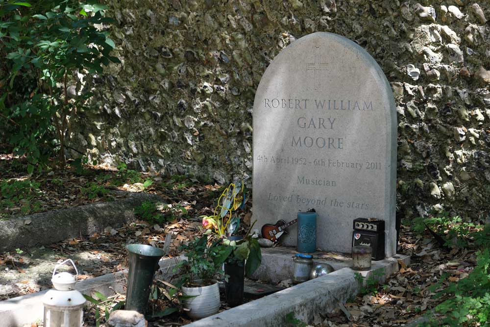 The grave of rock musician Gary Moore St Margaret's Church, Rottingdean East Sussex