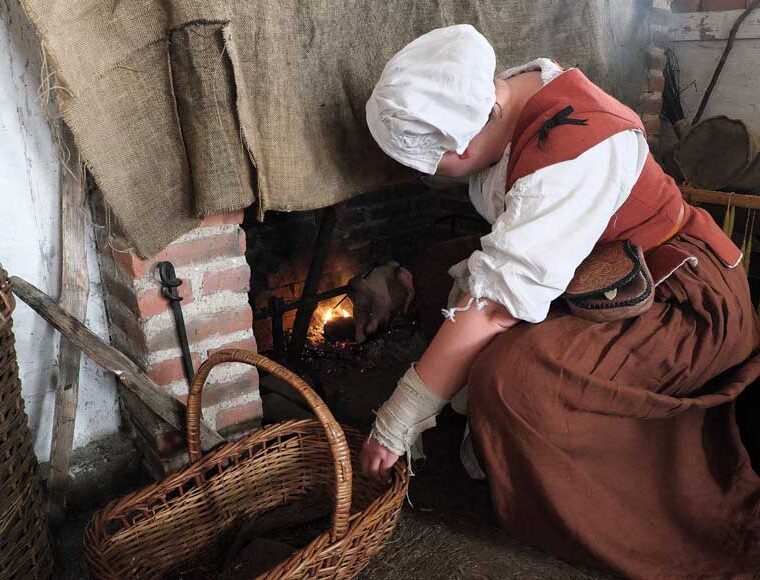 Living history at Little Woodham 17th Century village, Hampshire.