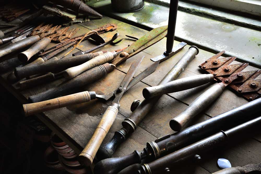 Old gardening tools, Heligan, Cornwall