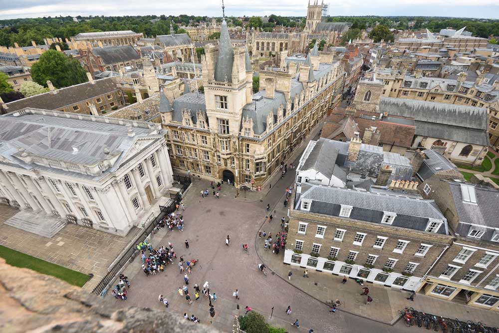 Senate House and Trinity Street viewed from the top of Great St Mary's, Cambridge, UK