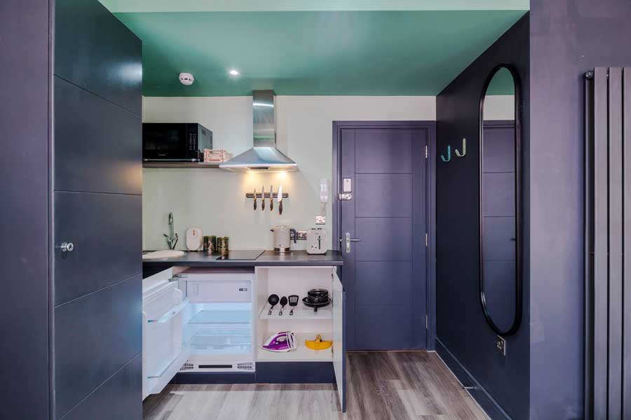 Kitchen area in the Leafy King apartment Brixton London UK