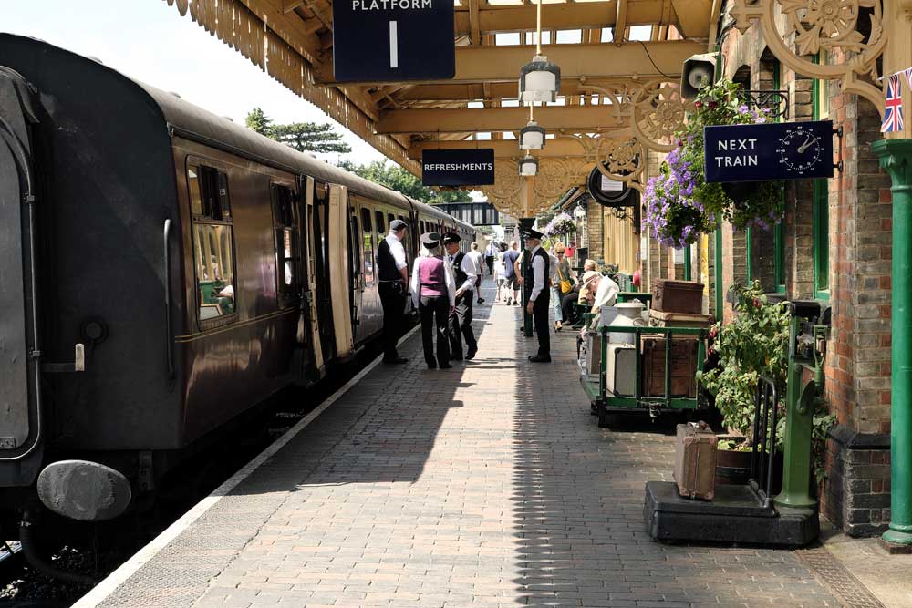 Train coaches on Platform 1 at Sheringham station Norfolk