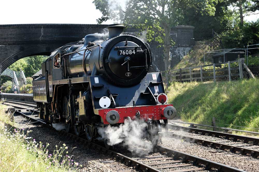Standard Class 4, 2-6-0 Steam engine on the Poppy Line at Weybourne Norfolk