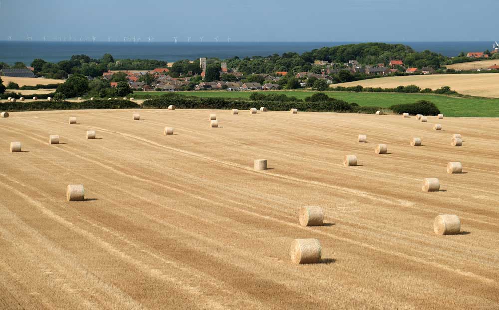 Looking across the fields to Weybourne viewed from The Poppy Line Norfolk