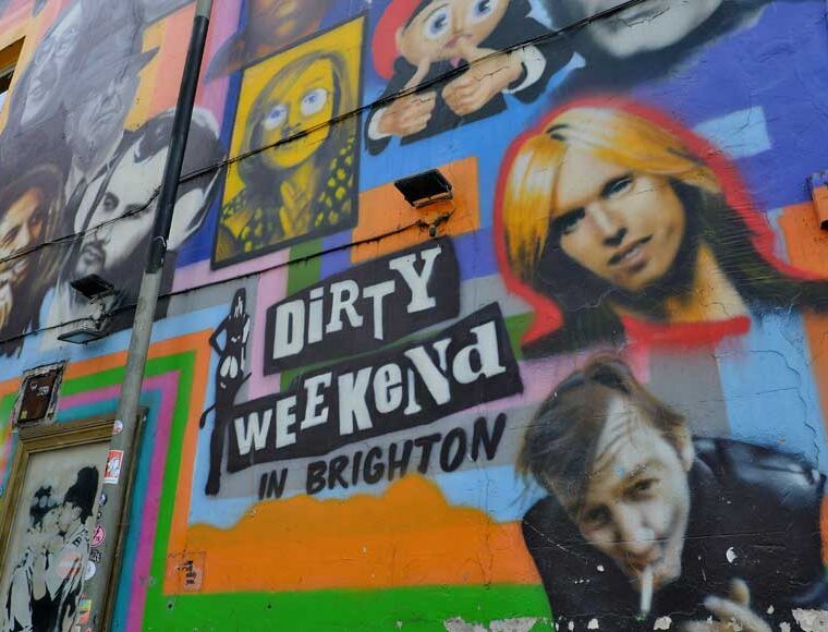 Murals of musical celebrities on The Prince Albert pub Brighton