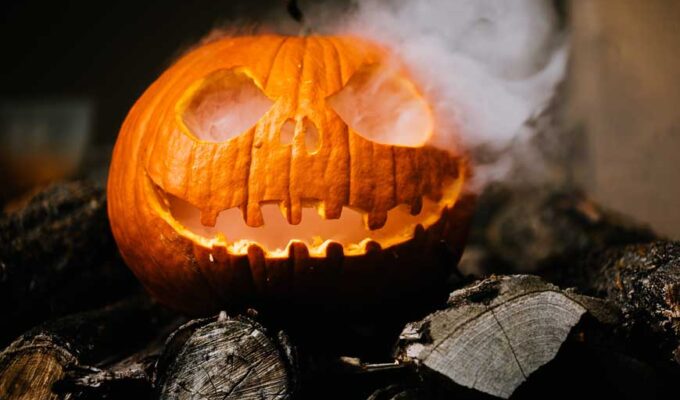 Scary carved Halloween pumpkin