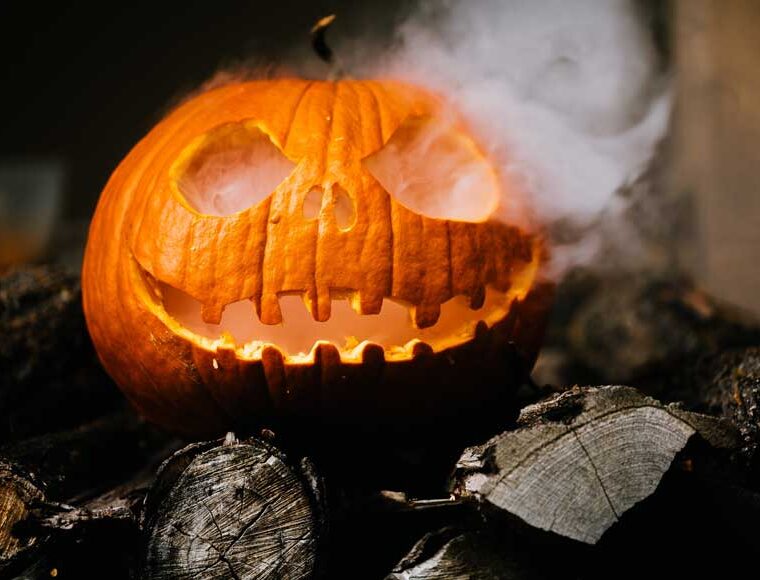Scary carved Halloween pumpkin