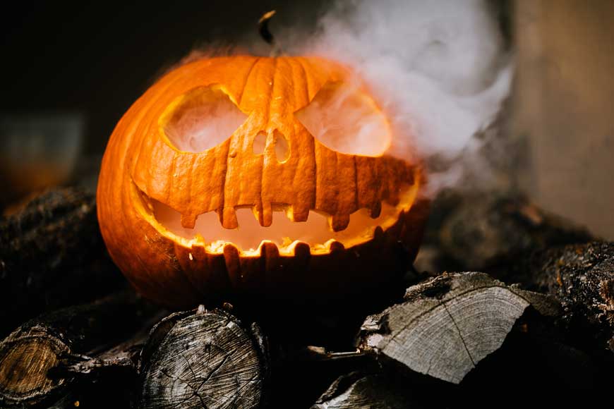 Scary carved Halloween pumpkin