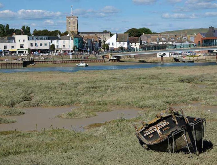 Looking across the River Adur from Shoreham Beach to Shoreham by Sea West Sussex
