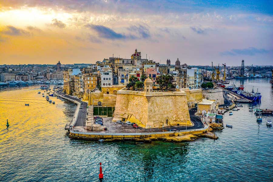 Aerial view of the walled city of Valletta Malta