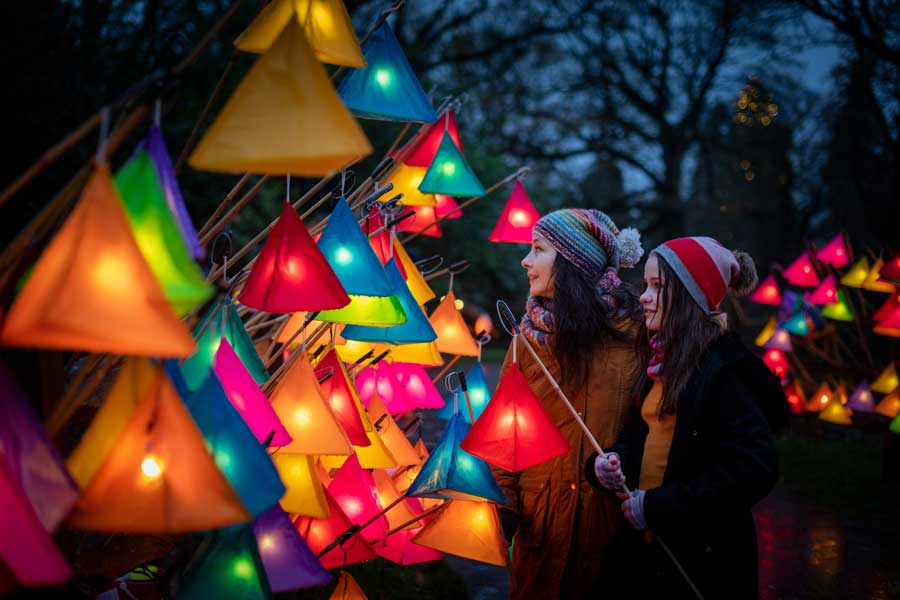 Coloured lanterns at Glow Wild Wakehurst West Sussex