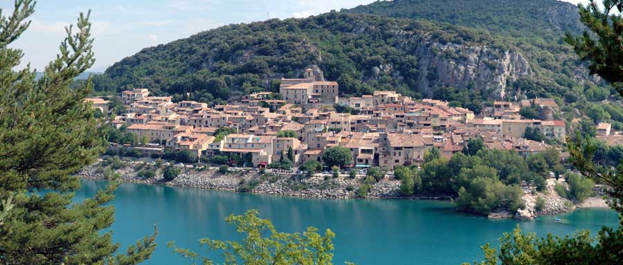 Looking across the river to the village of Bauduen near Nice France