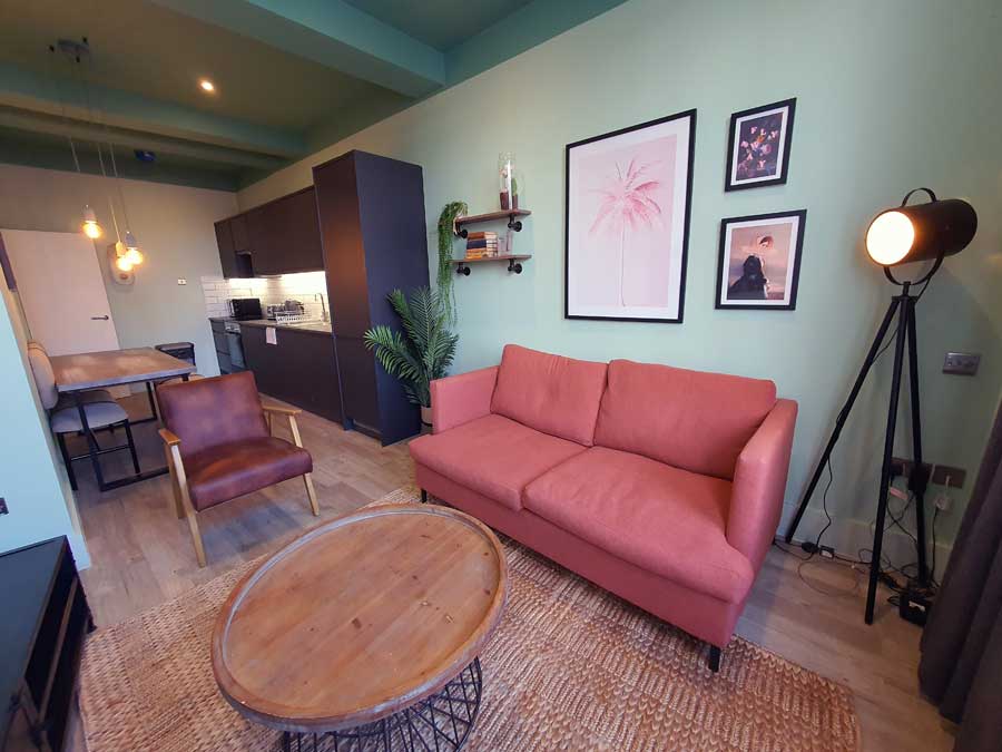 Living and kitchen area at Your Apartment complex in Brixton London