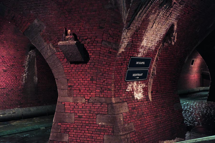Area known as The Chapel in historic former canals and sewers under Antwerp Belgium
