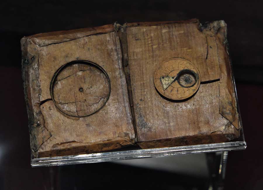 Wooden compass case salvaged from the wreck of the Mary Rose at Portsmouth Historic Dockyard
