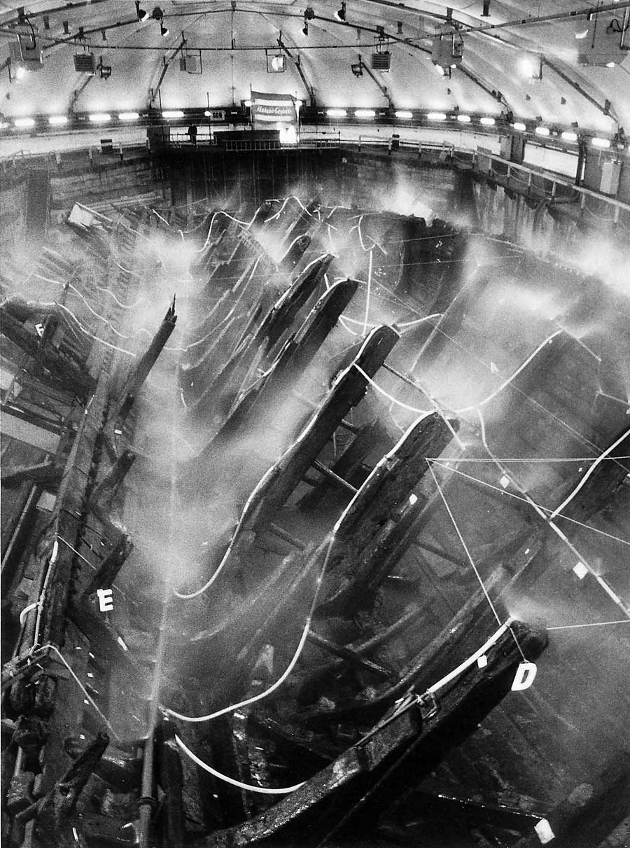 Spraying the Mary Rose in 1984 at Portsmouth Historic Dockyard