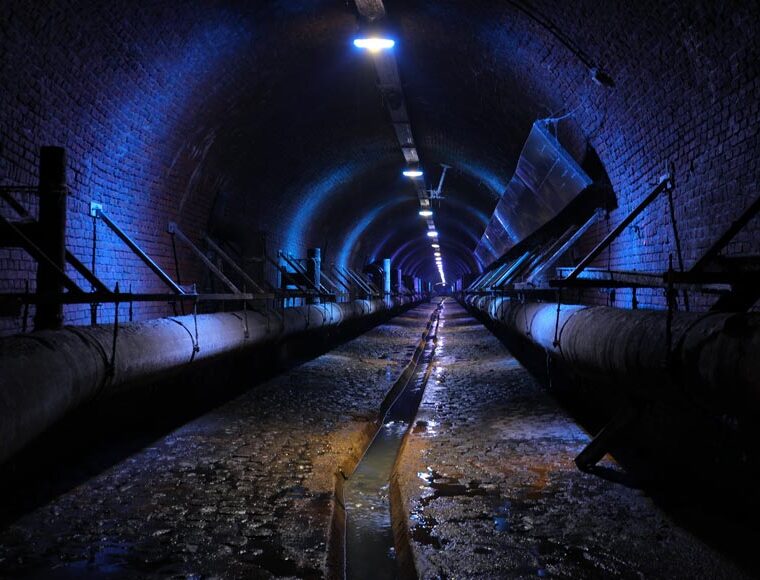 Sewer tunnel and historic canals under Antwerp Belgium