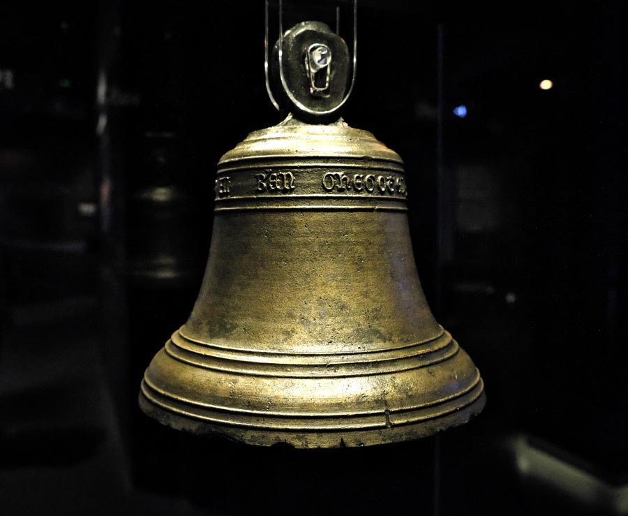 The bronze Mary Rose Bell made in 1510 in a foundry near Antwerp Belgium Used to mark the passing of time and change of the watch