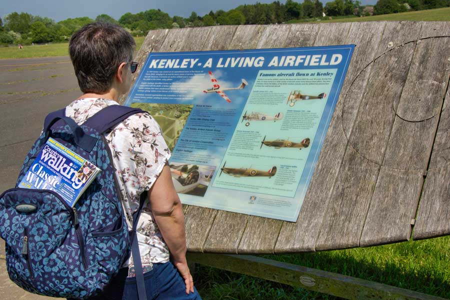 Reading Kenley Airfield information sign on the Farthing Downs and New Hill walking route