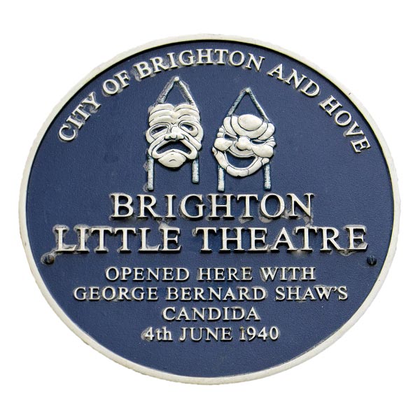 Blue plaque on Brighton Little Theatre exterior wall. Opened here 4th June 1940