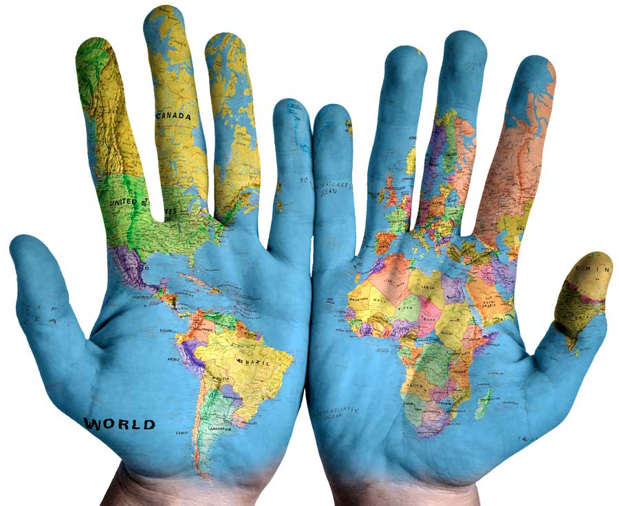 Map of the world painted on hands
Image by stokpic from Pixabay