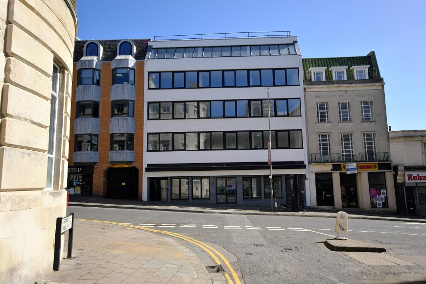 Large office building built on the former site of The Academy Cinema in West Street Brighton