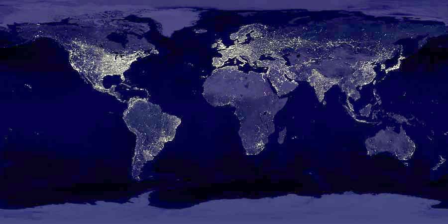 Satellite image of World map at night showing city lights
Image by WikiImages from Pixabay