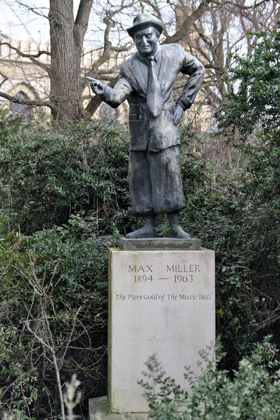 Statue of Max Miller, 1894 to 1963, Royal Pavilion Gardens New Road Brighton.
Stage and Screen history