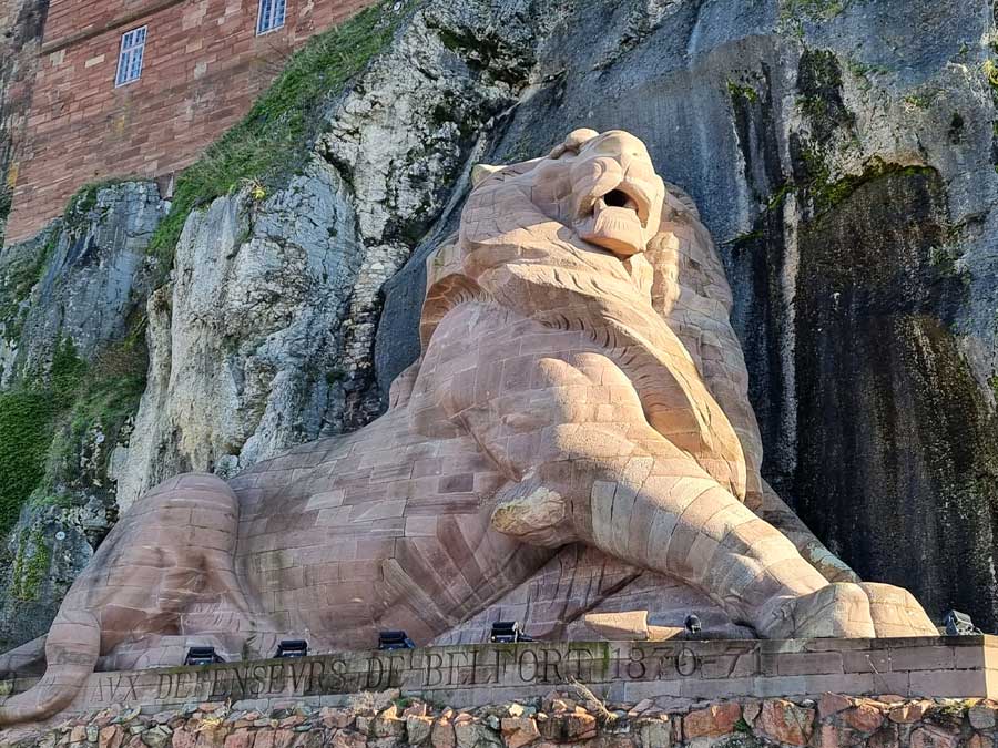 The Lion of Belfort is a sculpture by Frédéric Auguste Bartholdi, the man responsible for the Statue of Liberty, and towers over the town of Belfort near the French-Swiss border.