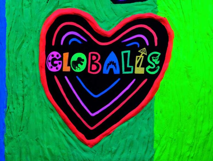 Heart shaped Globalls neon painted sign Brighton Marina East Sussex