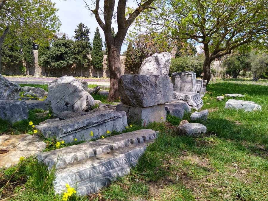 Fallen stones at the site of the Acropolis Rhodes one of the best things to see in Rhodes