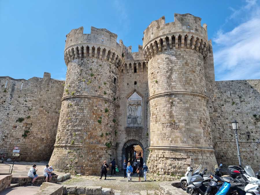 The stone towers of Marine Gate Rhodes built in 1478