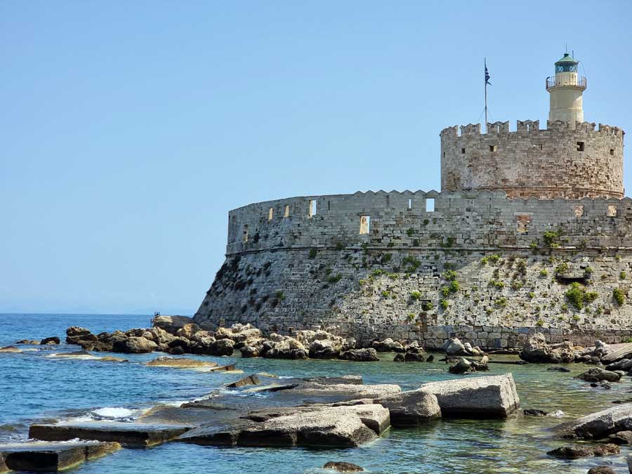 St Nicholas Fortress at the entrance to Mandraki Harbour Rhodes