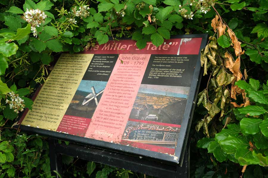 Information board about the tomb of John Olliver on Highdown Hill West Sussex England UK