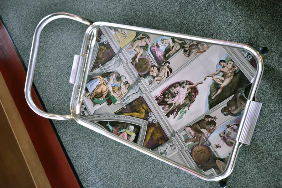 Reflection of a copy of Sistine chapel ceiling by Gary Bevans at English Martyrs Catholic Church Worthing West Sussex