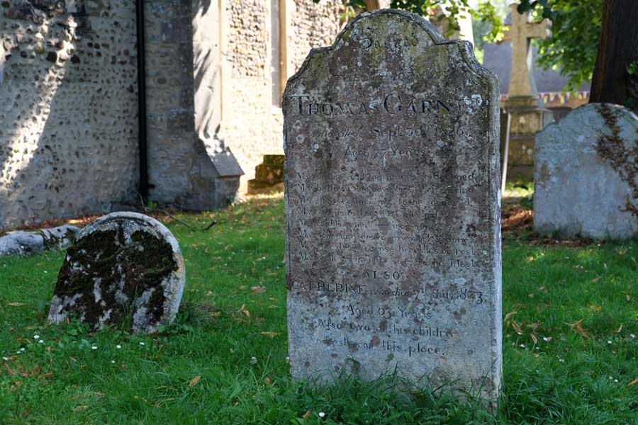 Gravestone of Thomas Garner the blacksmith at St Mary's church Houghton Cambridgeshire