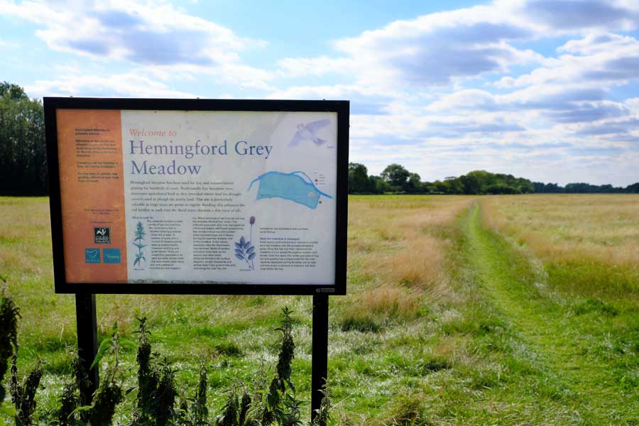 Hemingford Grey Meadow sign and footpath in St Ives Cambridgeshire
