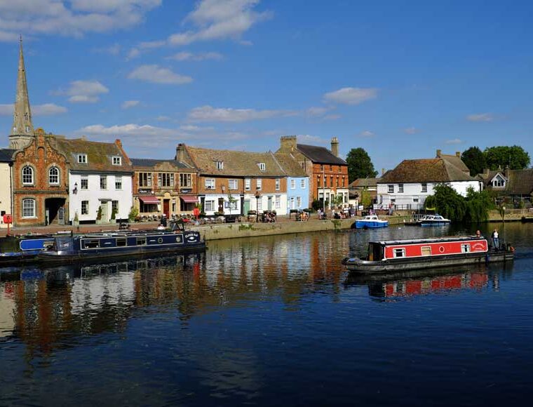 Narrowboats at The Old Riverport St Ives Cambridgeshire