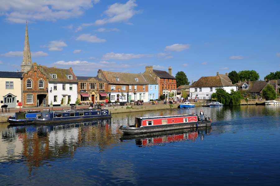 Narrowboats at The Old Riverport St Ives Cambridgeshire