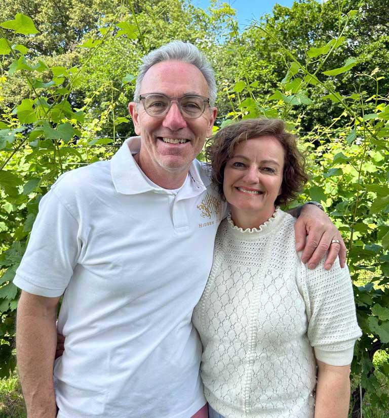 Richard and Sara Asman owners of Hidden Spring Vineyard in Vines Cross East Sussex UK