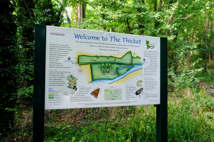 Sign showing The Thicket walk between Houghton and St Ives Cambridgeshire